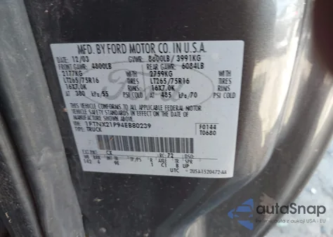 2004 Ford F-250 Lariat/Xl/Xlt z USA, uszkodzony, nr VIN 1FTNX21P94EB80239